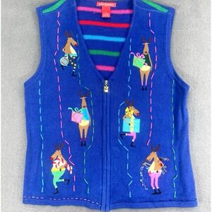 Merry & Bright Christmas Sweater Vest Sz M Reindeer‎ Embellished Beaded Novelty